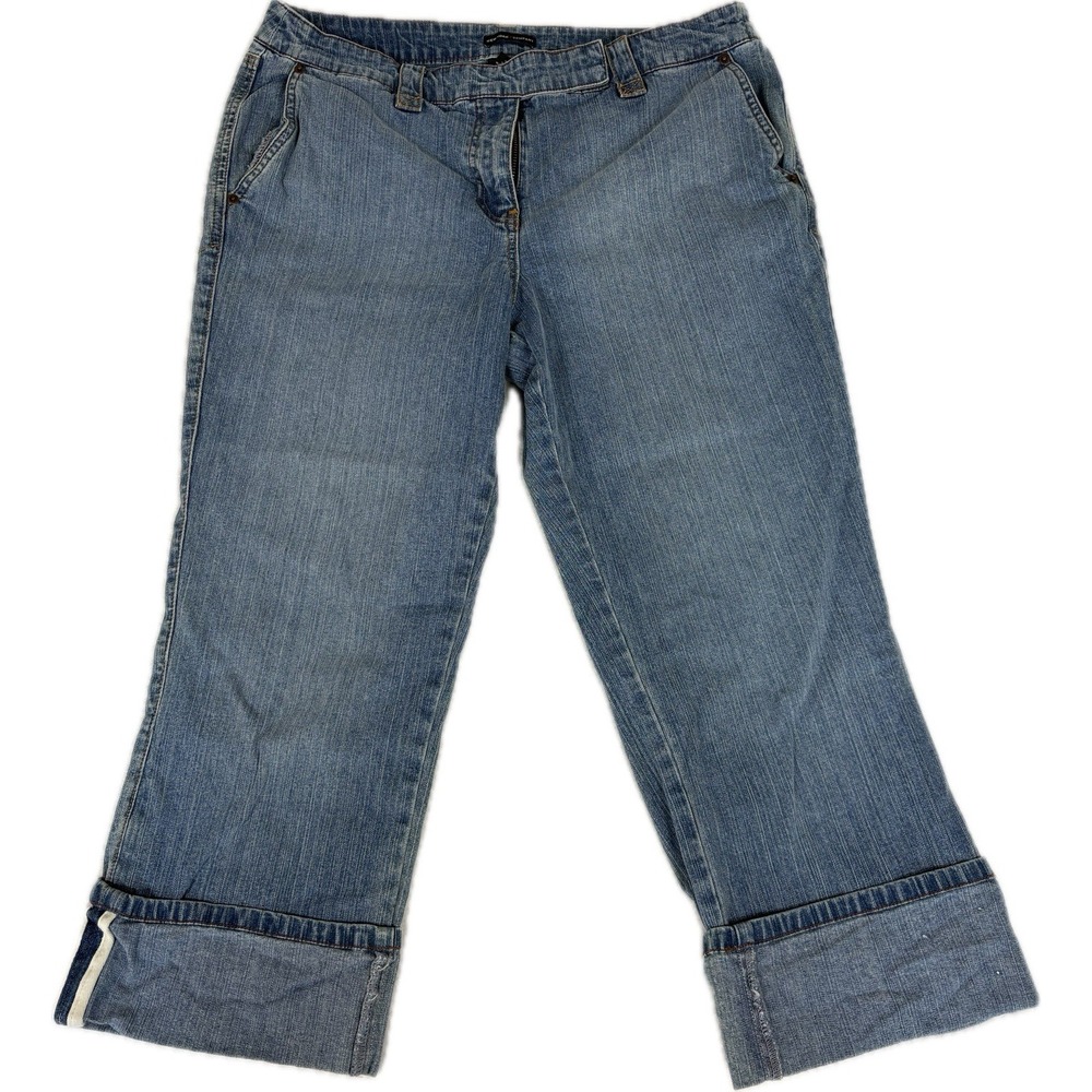 Women's Blue Denim girly Size 14 Capris White Striped Belt 2000s